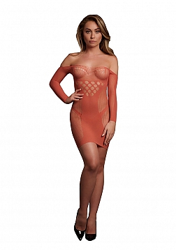 Long-Sleeved Net Mini Dress - One Size