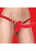 Dual Silicone Ribbed Strap-On Adjustable-Red