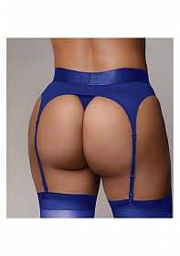 Ouch! Vibrating Strap-on Thong with Adjustable Garters - Royal Blue - XL/XXL