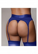 Vibrating Strap-on Thong with Adjustable Garters - Royal Blue - XL/XXL