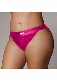 Vibrating Strap-on Panty Harness with Open Back -Pink - XL/XXL