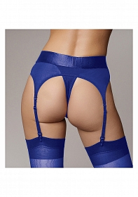 Ouch! Vibrating Strap-on Thong with Adjustable Garters - Royal Blue - XS/S