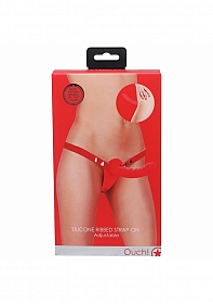 Ouch! - Silicone Ribbed Strap-On - Adjustable - Red