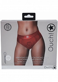 Ouch! Vibrating Strap-on Thong with Removable Butt Straps - Red - M/L