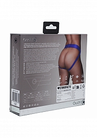Ouch! Vibrating Strap-on Panty Harness with Open Royal Blue - M/L
