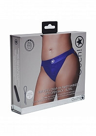 Ouch! Vibrating Strap-on Panty Harness with Open Royal Blue - XL/XXL