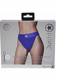 Ouch! Vibrating Strap-on Panty Harness with Open Royal Blue - XS/S