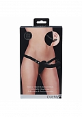 Ouch! - Dual Vibrating - Rechargeable - 10 Speed Silicone Ridged Strap-On - Adjustable - Black