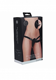 Ouch! - Dual Vibrating - Rechargeable - 10 Speed Silicone Ridged Strap-On - Adjustable - Black