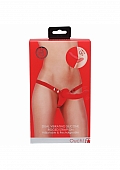 Ouch! - Dual Vibrating - Rechargeable - 10 Speed Silicone Ridged Strap-On - Adjustable - Red