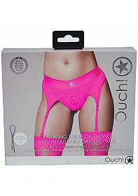 Ouch! Vibrating Strap-on Thong with Adjustable Garters - Pink - M/L