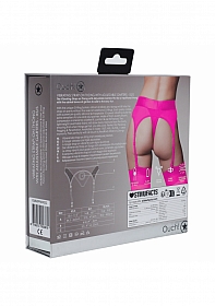 Ouch! Vibrating Strap-on Thong with Adjustable Garters - Pink - XS/S