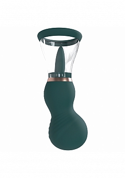 Pumped - Sensual - Automatic - 13-Speed - Silicone - Rechargeable Vulva & Breast Pump - Forest Green