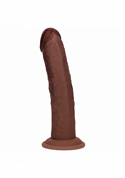 Realrock - Dual Layered - Silicone - Curved Realistic Vibrating Dildo with Suction Cup 8" - Brown