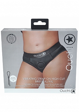 Ouch! - Vibrating Strap-on High-cut Brief - Black - XL/XXL