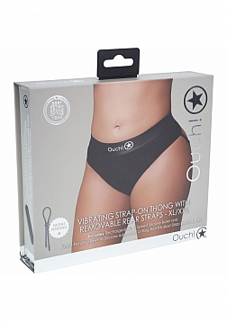 Ouch! - Vibrating Strap-on Thong with Removable Butt Straps - Black - XL/XXL