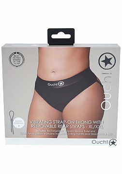 Ouch! - Vibrating Strap-on Thong with Removable Butt Straps - Black - XL/XXL