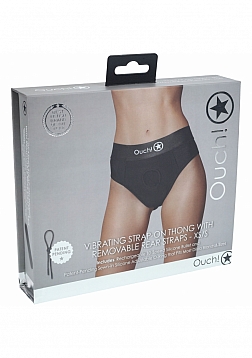 Ouch! - Vibrating Strap-on Thong with Removable Butt Straps - Black - XS/S