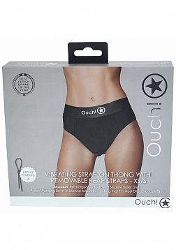 Ouch! - Vibrating Strap-on Thong with Removable Butt Straps - Black - XS/S