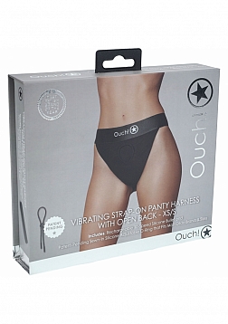 Ouch! Vibrating Strap-on Panty Harness with Open Back - Black - XS/S