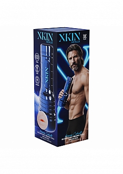 XKIN - Ronan Cobalt - Male Mouth Torch Masturbator - Rechargeable Vibrating + Suction - Metallic Blu
