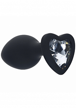 Ouch! - Small Heart Diamond Butt Plug - 6 Jewels - Black