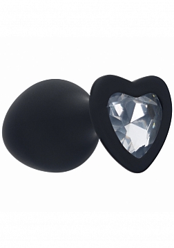 Ouch! - Medium Heart Diamond Butt Plug - 6 Jewels - Black