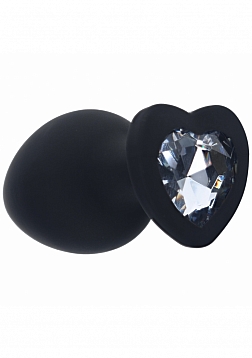 Ouch! - Large Heart Diamond Butt Plug - 6 Jewels - Black