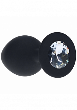 Ouch! - Medium Round Diamond Butt Plug - 6 Jewels - Black