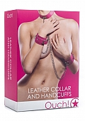 Leather Collar and Handcuffs - Pink