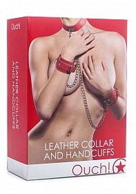 Leather Collar and Handcuffs - Red