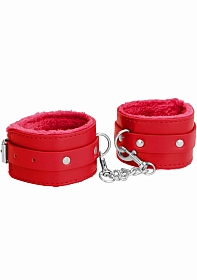 Plush Leather Wrist Cuff - Red