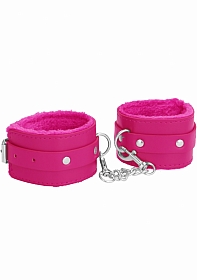 Plush Leather Ankle Cuffs - Pink