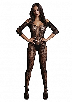 Lace Sleeved Bodystocking - Black - O/S..